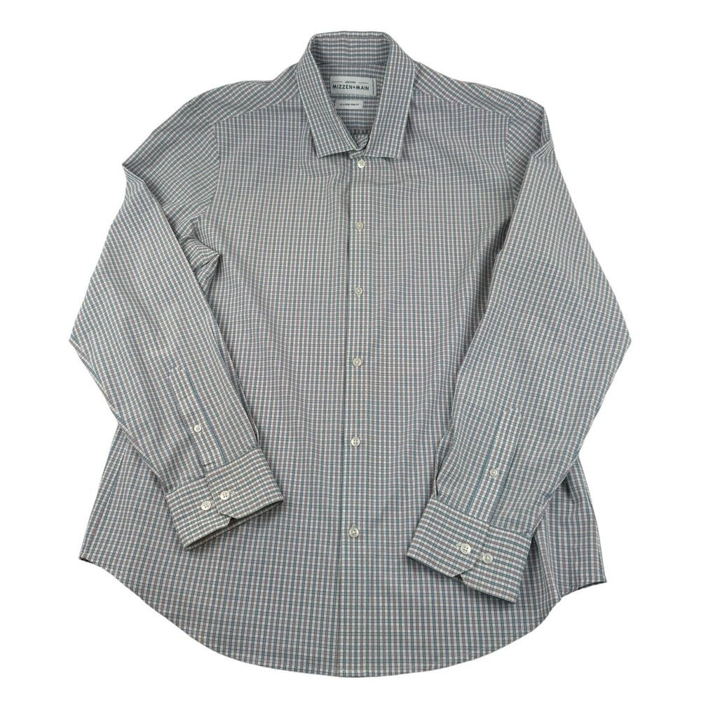 Mizzen + Main Leeward Performance Shirt 2XL Trim Fit White Red Blue Check L-9051
